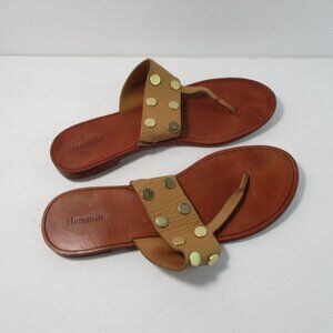 Hammitt Sandals Womens 9 Max Nude Tan Leather Slides Thongs Flats Gold Studded